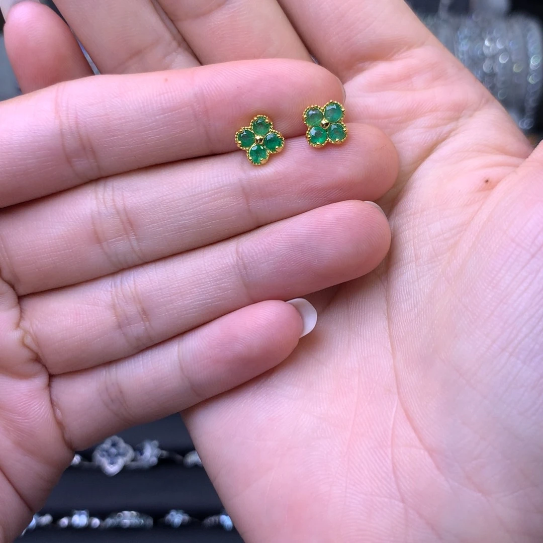 耳饰银S925镶嵌祖母绿