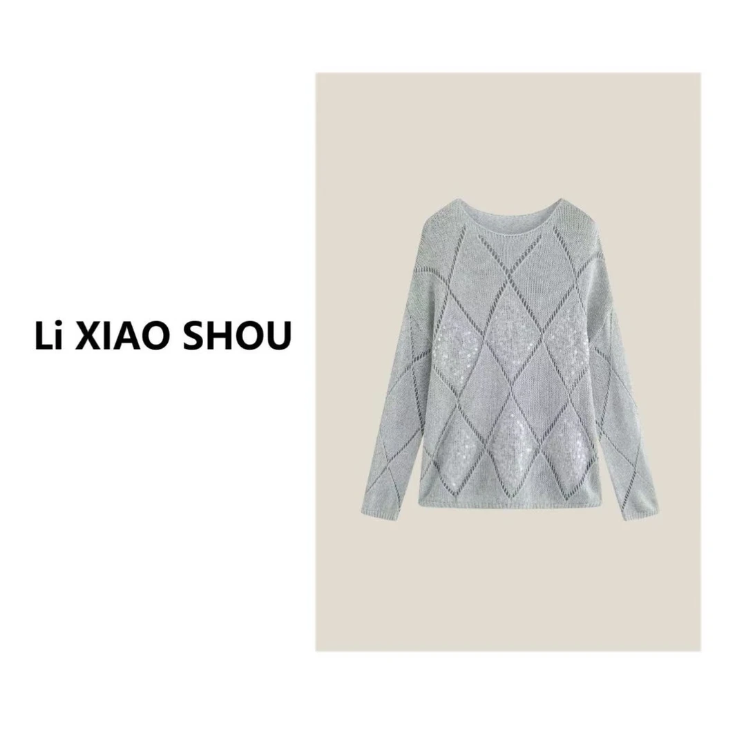 李小瘦大码女装【美院】新款宽松显瘦透气设计感长袖毛衫女52150