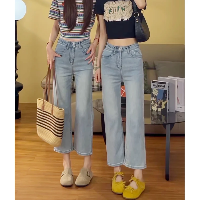辣妹蝴蝶结九分小个子直筒牛仔裤女夏季薄款宽松百搭时尚烟管裤女