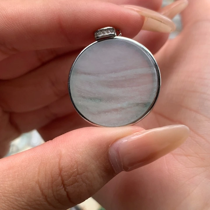 颈饰银S925镶嵌翡翠无事牌吊坠