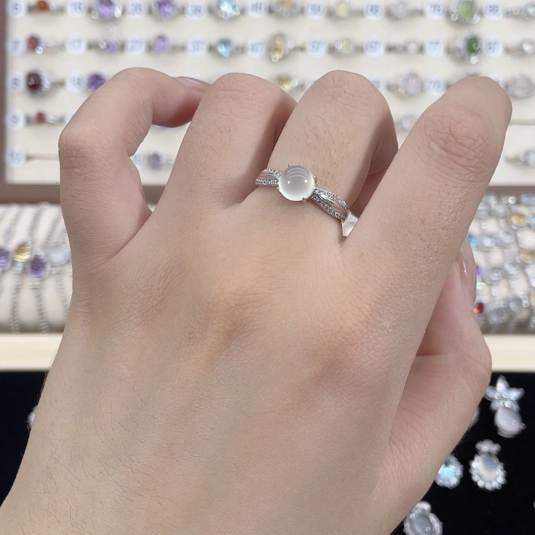 岫玉银S925镶嵌戒指