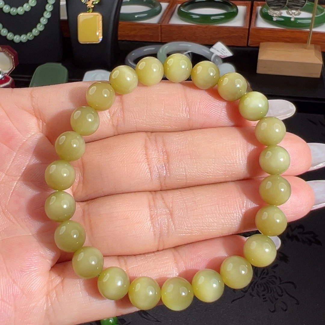 未镶嵌手串和田玉金蜜糖荧光猫8mm