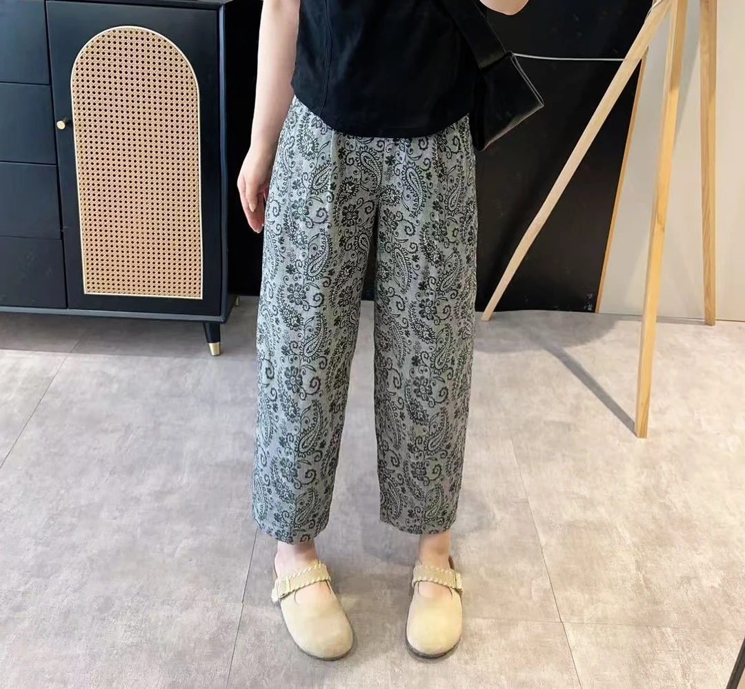 【欧加粒粒】腰果花九分松紧腰气球裤~2025夏季薄款休闲舒适KX95020