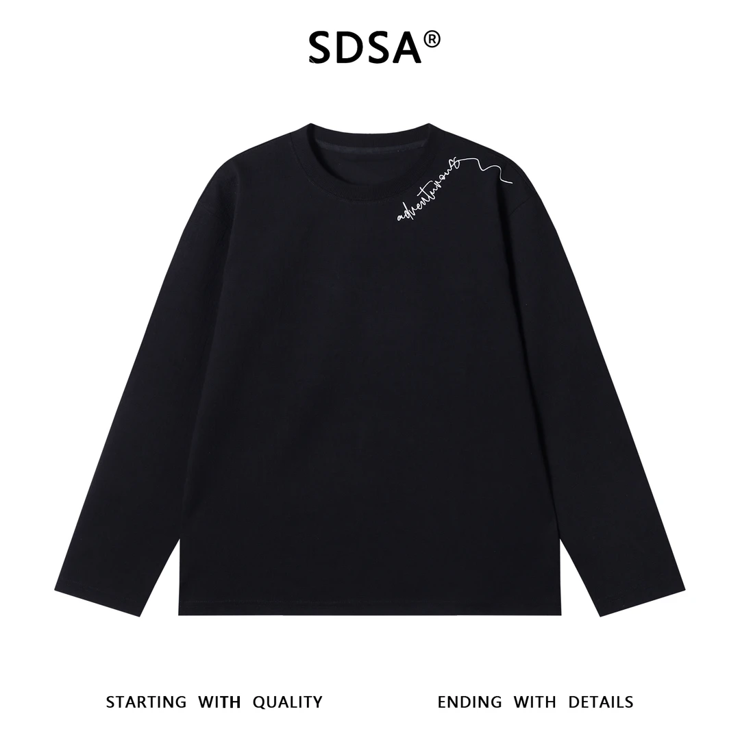 SDSA男士秋冬新款轻奢痞帅男装肌理感刺绣字母圆领长袖T恤网红款