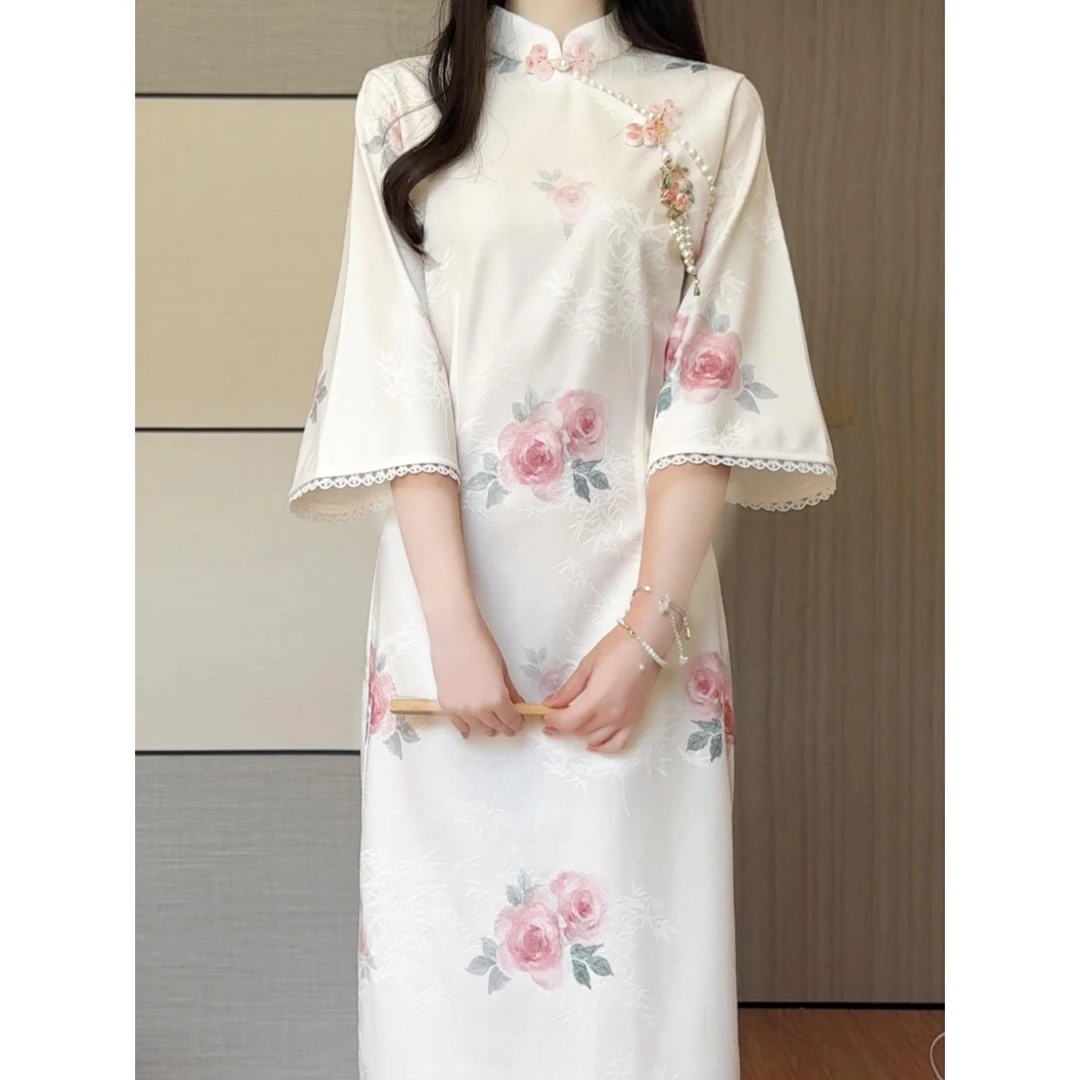 气质优雅淑女旗袍倒大袖2025年秋季新款日常可穿改良新中式连衣裙