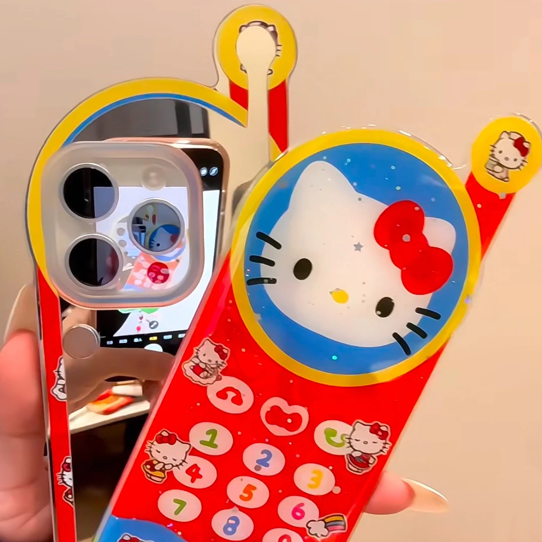 可爱大哥大kt猫镜面适用iPhone16pm少女15pm高级14创意16pro全包