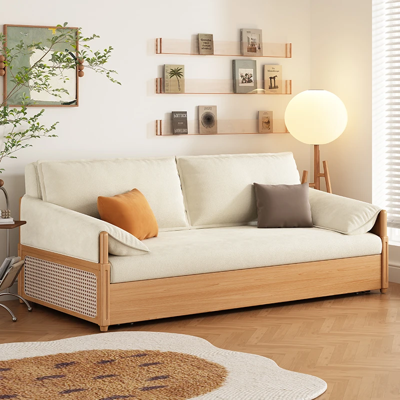 新中式多功能橡木沙发床一体可折叠储物阳台书房可以阳台坐卧两用