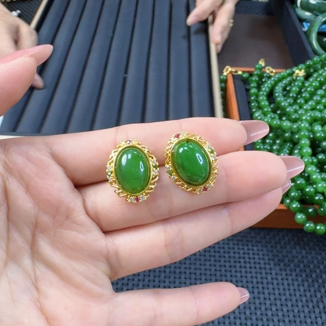 和田玉（碧玉）合金耳饰