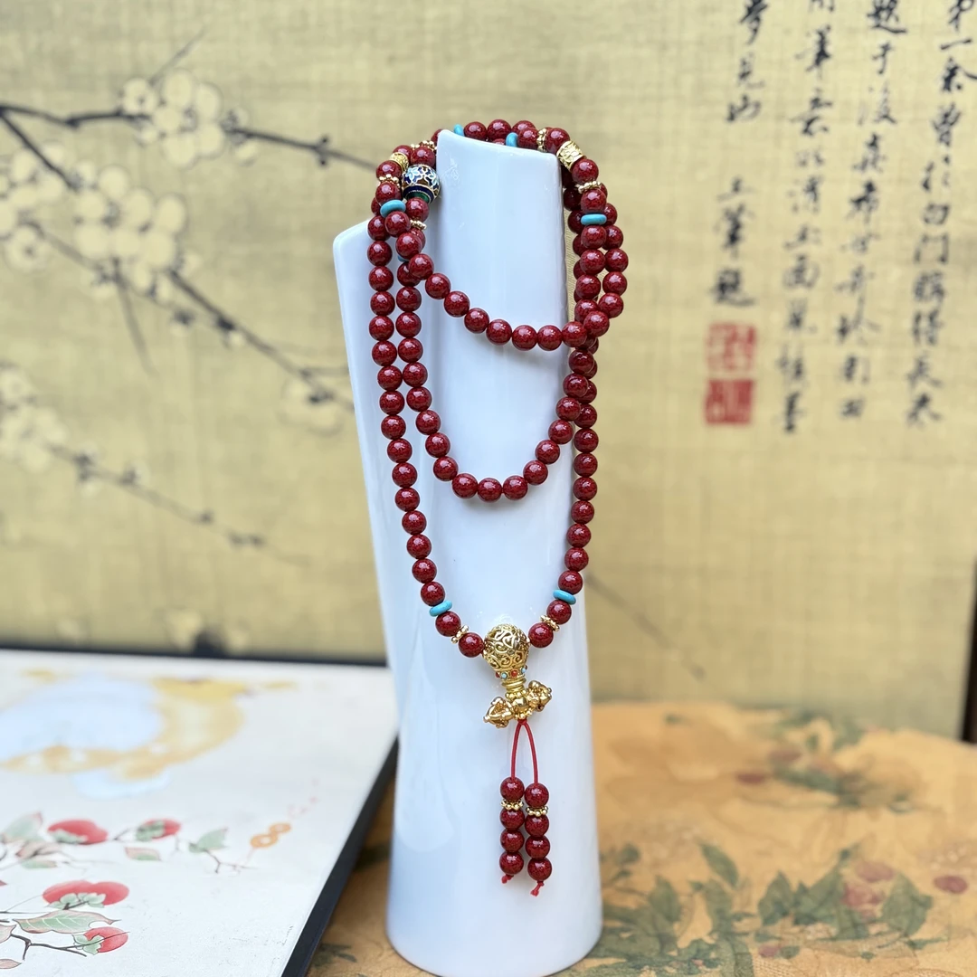 含辰砂工艺品DZ-1298-朱砂6mm多圈款葫芦+蓝色隔片+转运珠