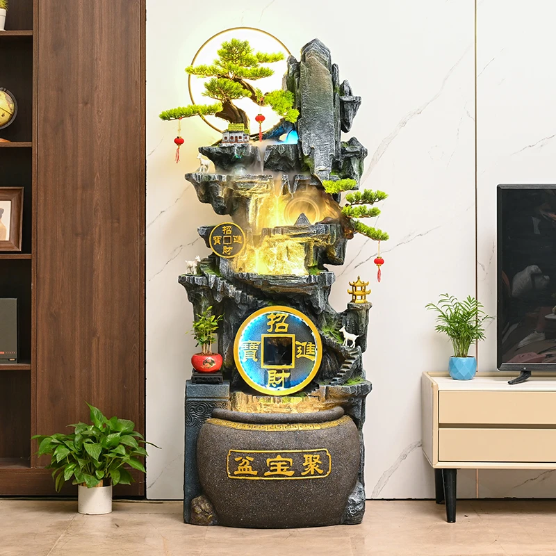 聚宝盆客厅玄关假山自动循环流水开业乔迁大气送礼水景落地摆件