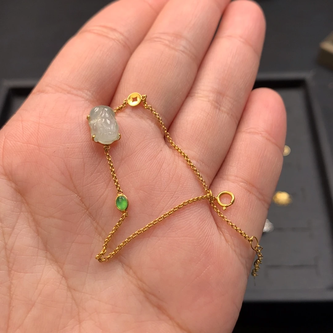 翡翠18K金镶嵌手链翡翠