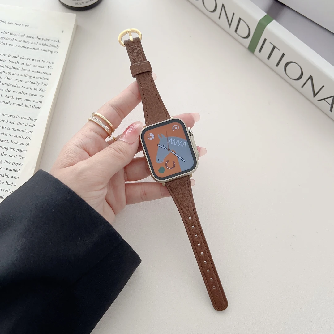 iwatchs9/8手表带马蹄扣小蛮腰小羊皮真皮适用 Iwatch765新款S11