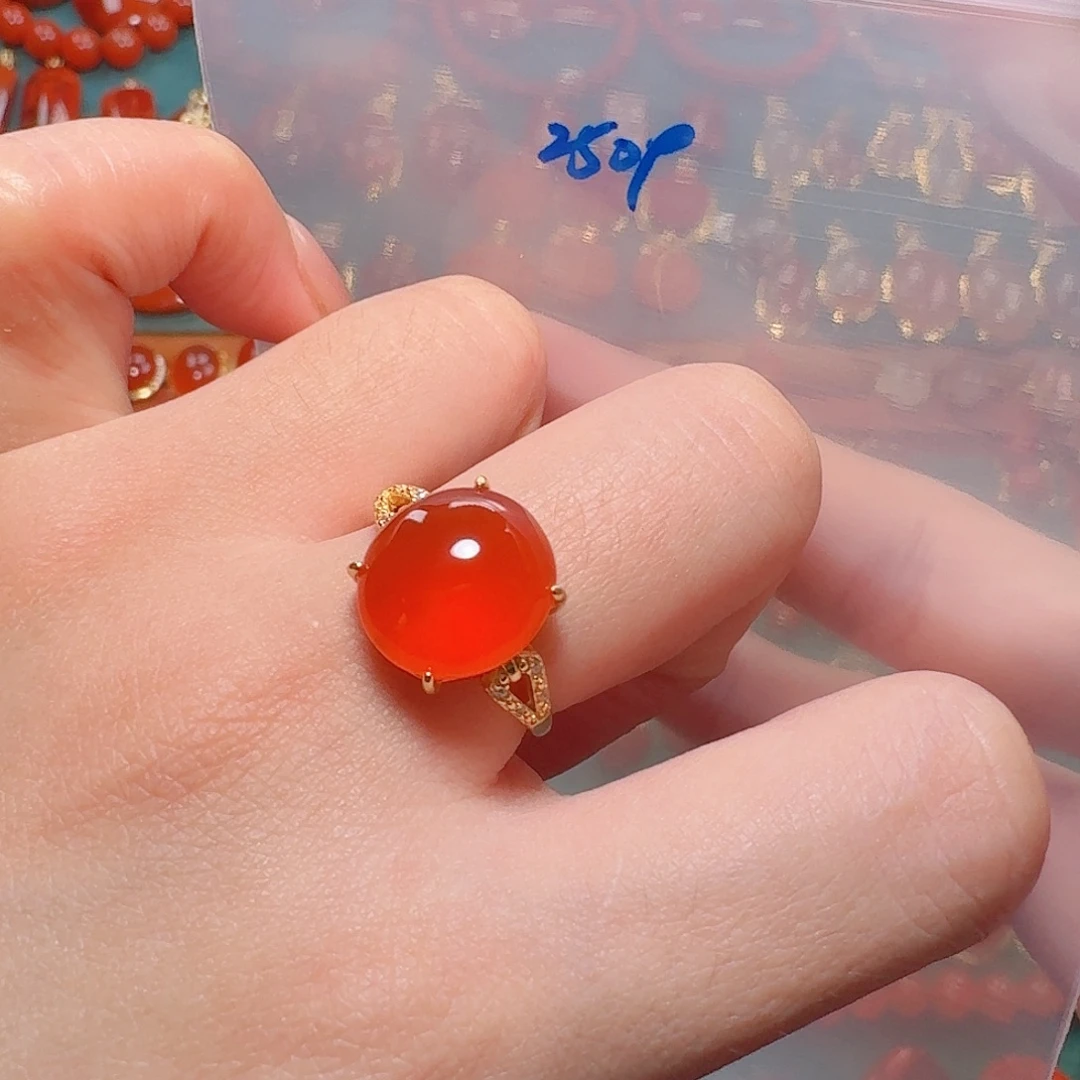 南红玛瑙银S925镶嵌戒指