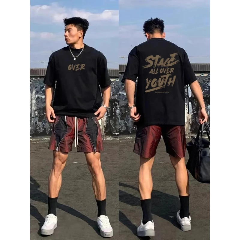 美式简约短袖T恤泼墨印花休闲宽松圆领百搭夏季港风ins潮流高街