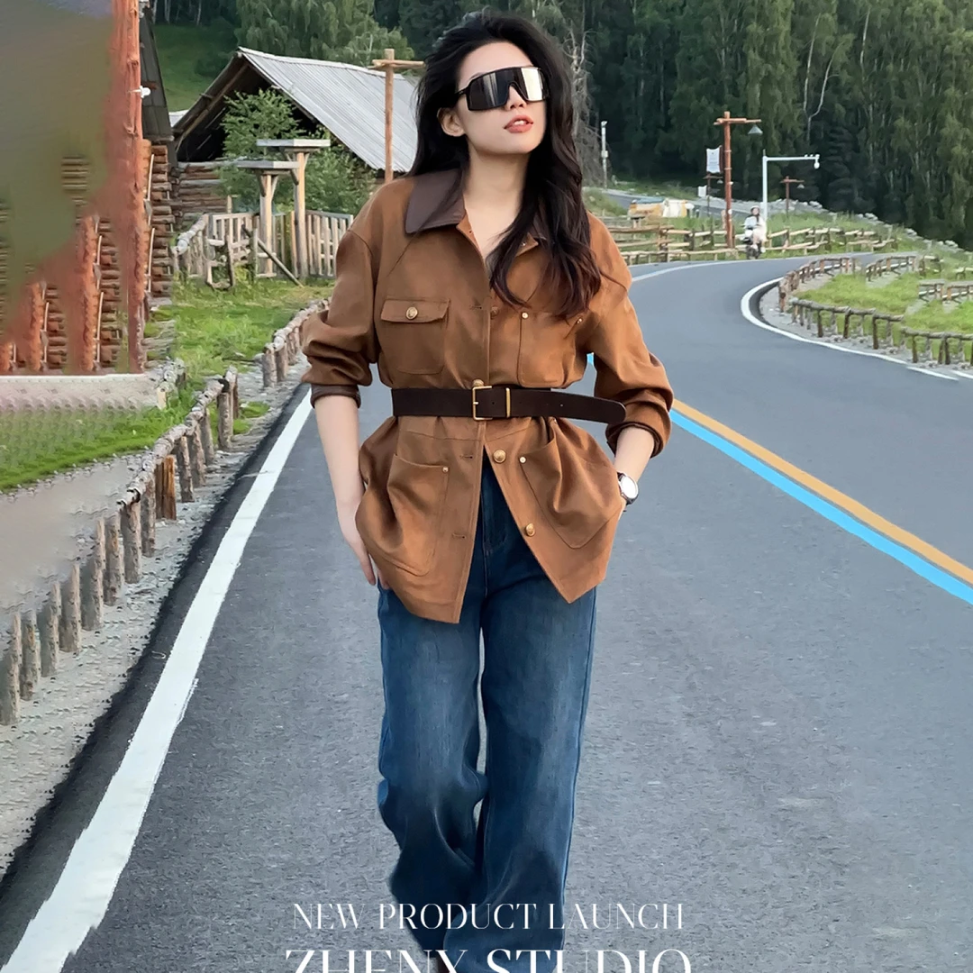 ZHENXI【麦恩莉】高个子穿搭秋季流行工装高级感复古外套25QDFF0100