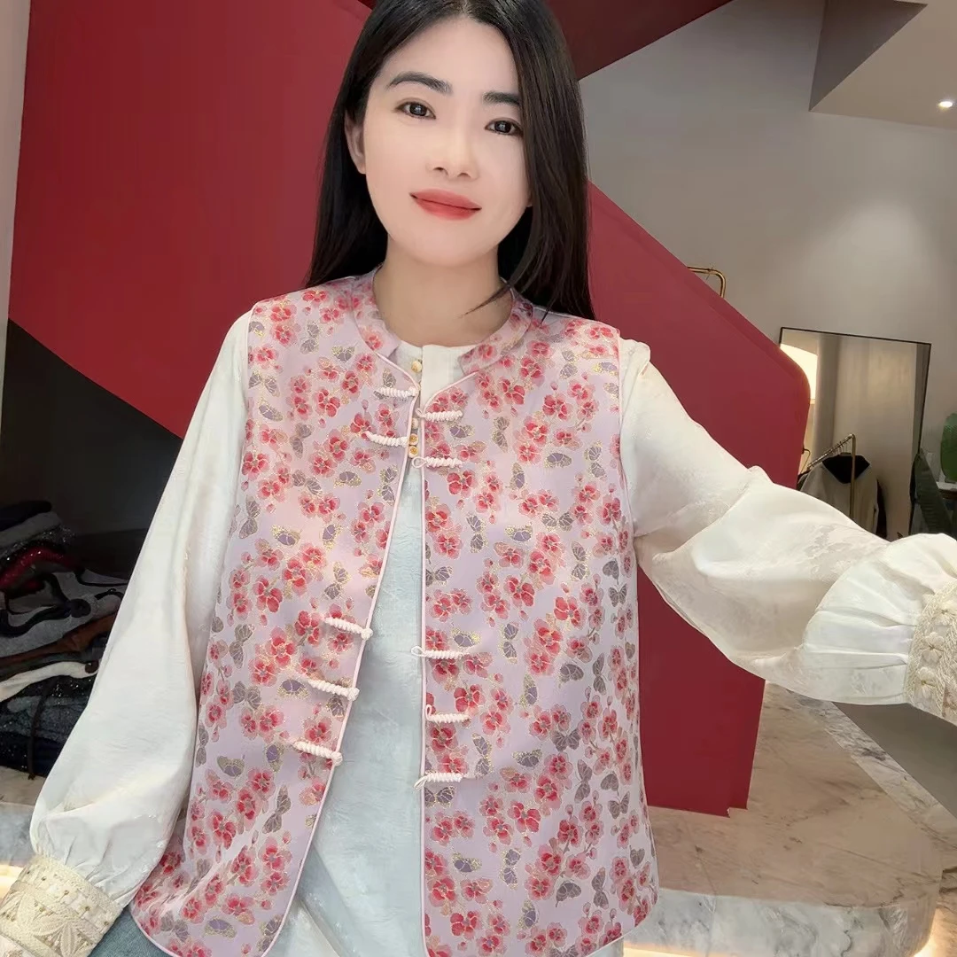 QC 252493 春款新中式国风盘口提花立领马甲