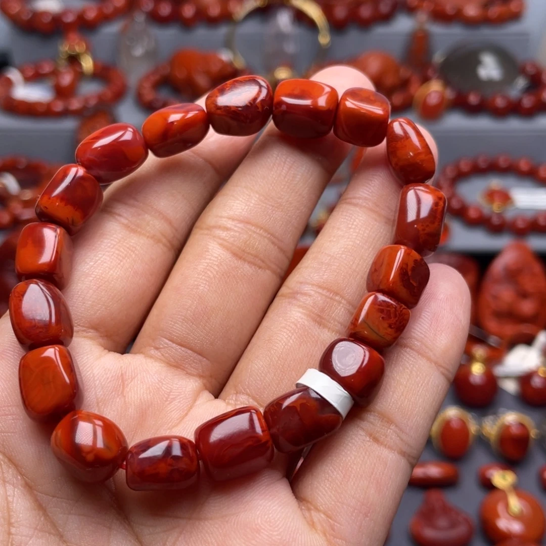 南红玛瑙未镶嵌珠宝奇石单圈9mm