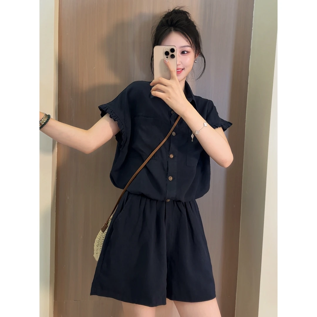 【mus订制~极简两件套】夏季新款高品质亚麻短裤两件套装25016