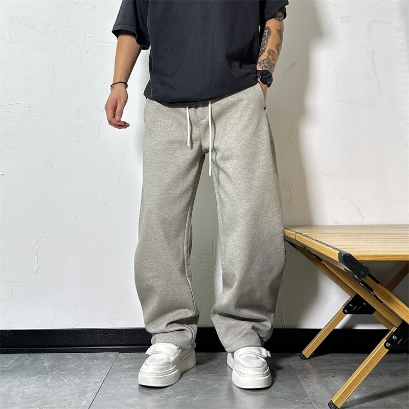 潮流宽松休闲裤美式男士秋冬季垂感直筒百搭卫裤高街美式抽绳长裤