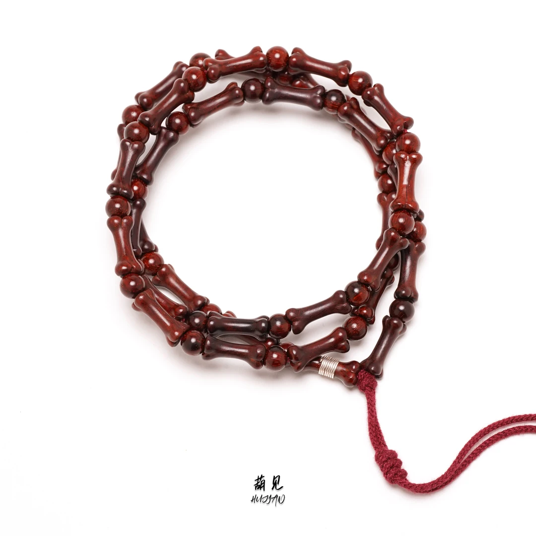 紫檀骨器 银丝长串 1.5x0.6 33颗 绕手/挂脖 葫见出品