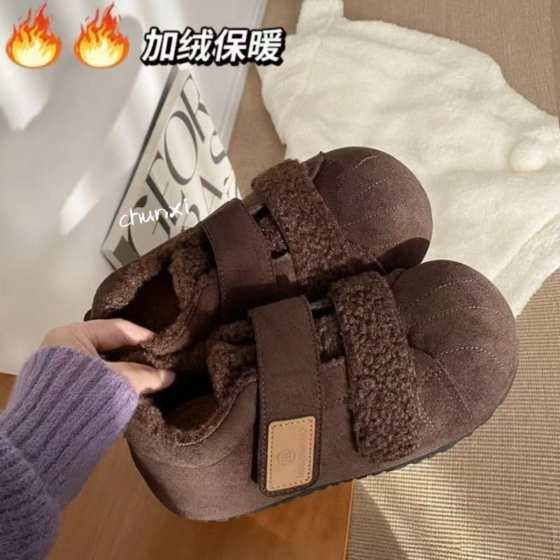加绒魔术贴勃肯鞋女2025冬季新款韩版松糕厚底增高保暖棉鞋休闲鞋