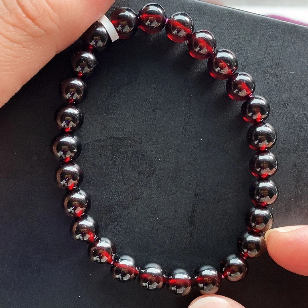 石榴石手链未镶嵌7.5mm酒红