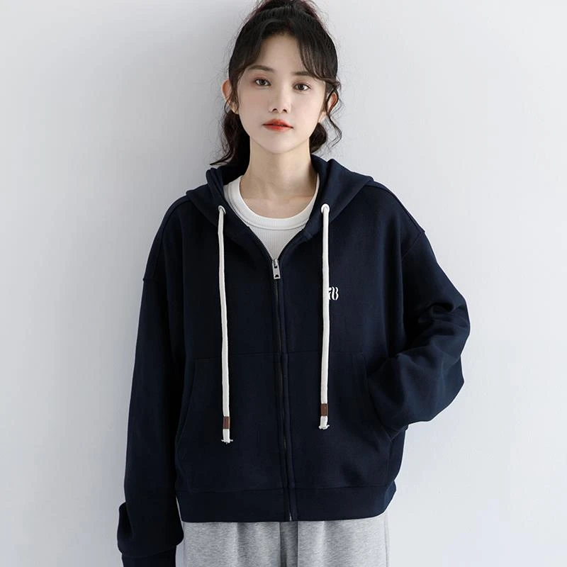韩国2025新款短版卫衣外套女春秋连帽拉炼开衫小个子休闲运动上衣
