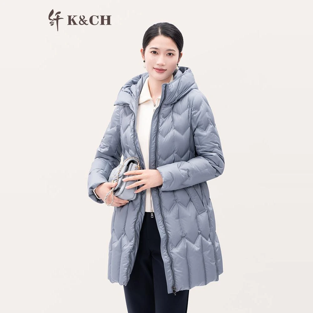 K&CH/纤显瘦外套优雅中长款保暖90白鸭绒羽绒服8422RY953E1