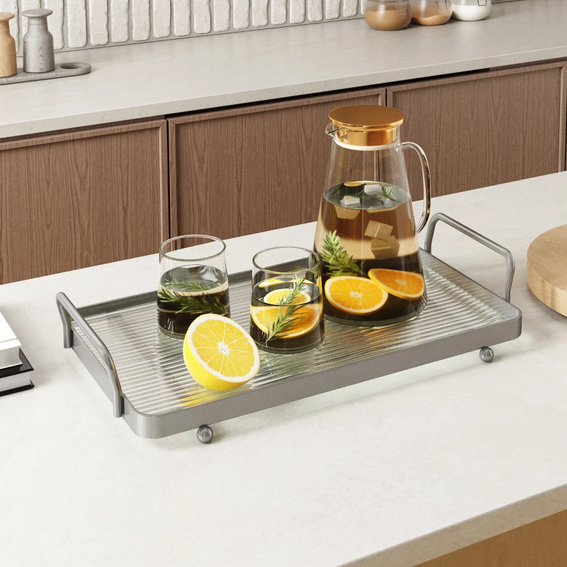茶杯托盘轻奢高级感长方形放杯子水杯客厅厨房专用家用端菜茶盘架