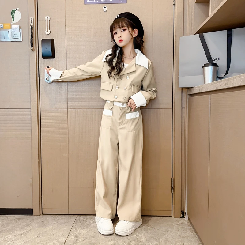 女童春装2025新款套装大童时髦洋气西服女孩学院风儿童春秋两件套