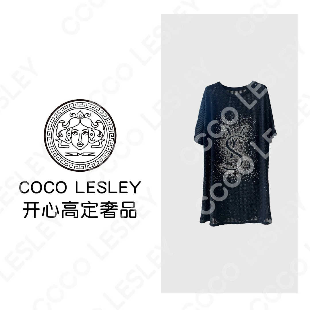 【COCO LESLEY】夏季设计师轻奢时尚重工烫钻宽松显瘦黑色连衣裙
