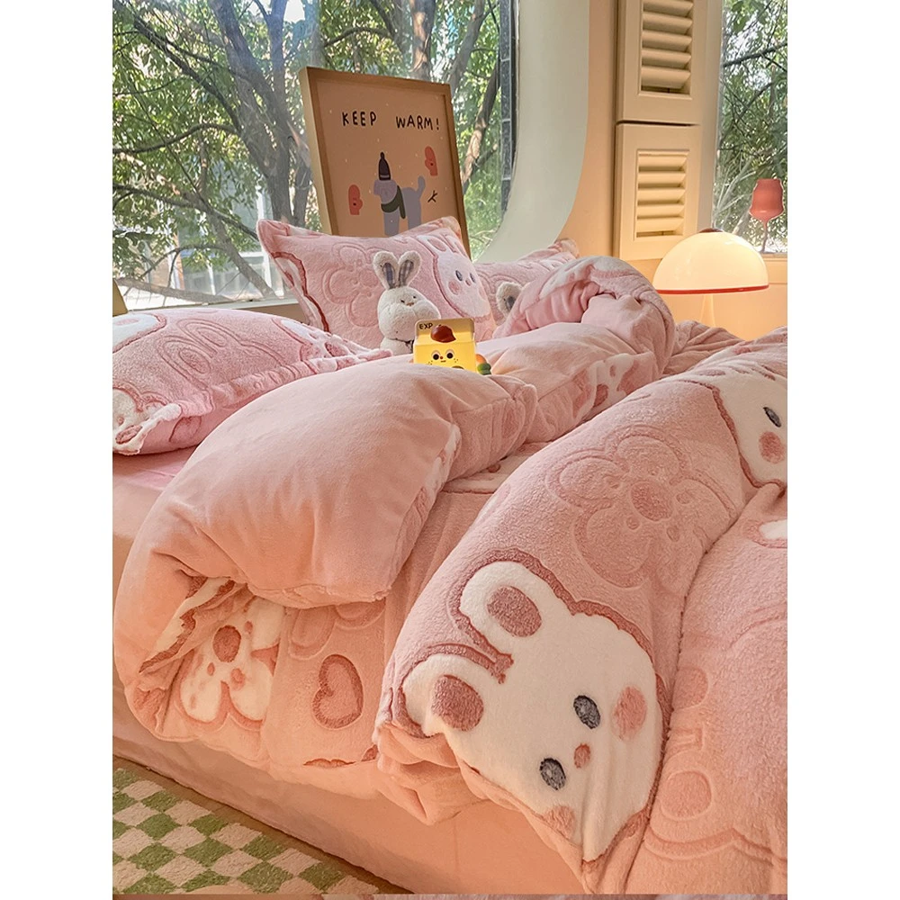 水星高端家纺冬季加厚牛奶珊瑚绒床四件套双面法兰绒棉被套床床单