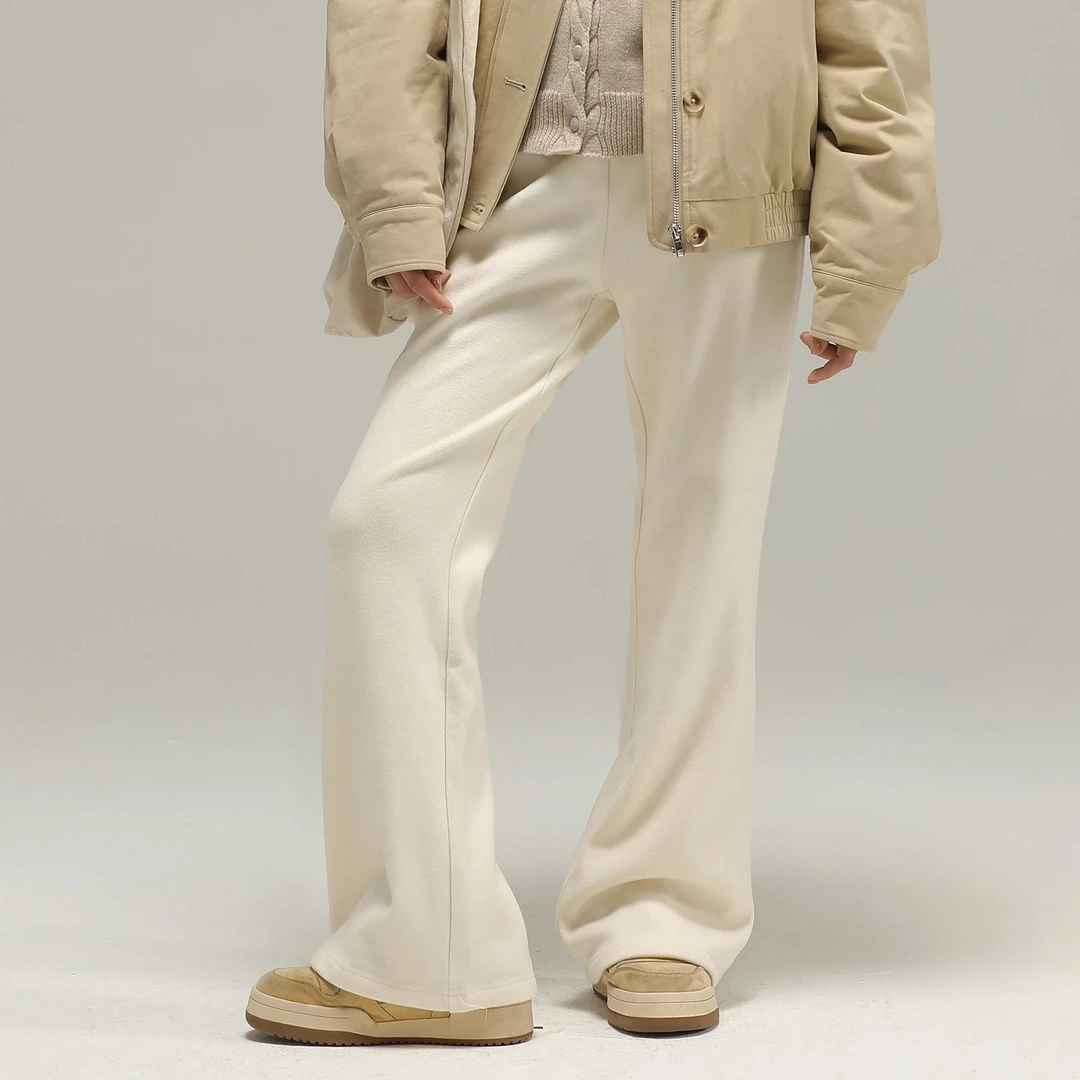 小女森女童秋冬加绒裤子杏色修身喇叭裤中大童休闲软糯保暖长裤女