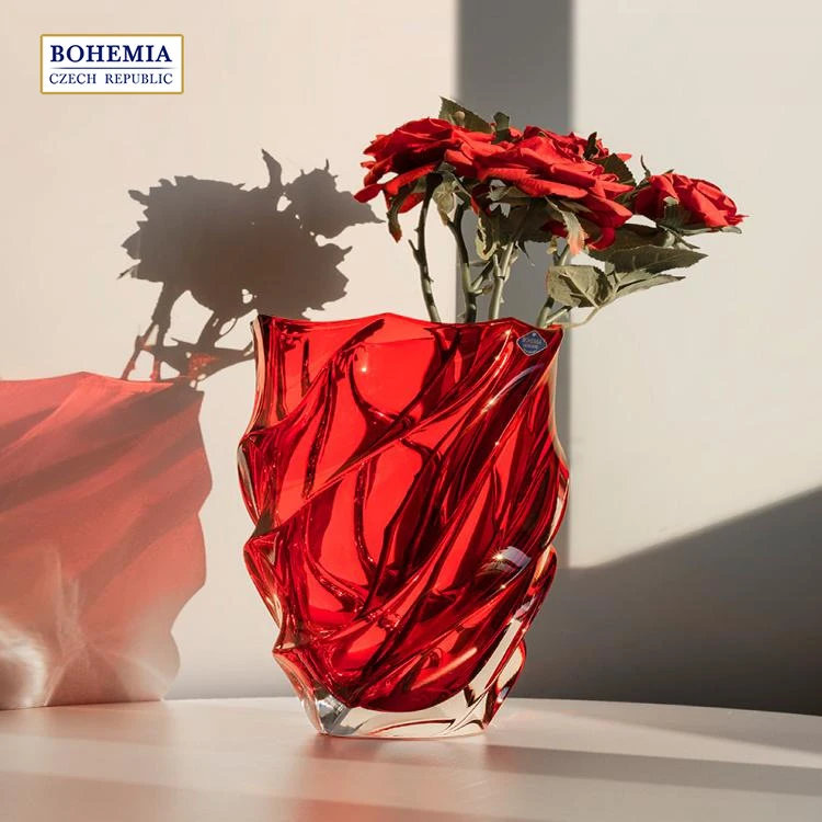 捷克进口BOHEMIA水晶玻璃花瓶手工彩绘红色花瓶时尚家居 新品摆件