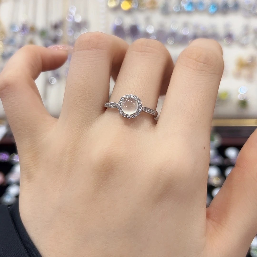 岫玉银S925镶嵌戒指