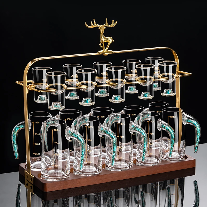 高档轻奢绿松石玻璃白酒杯套装创意分酒器家用玻璃酒具中式无铅