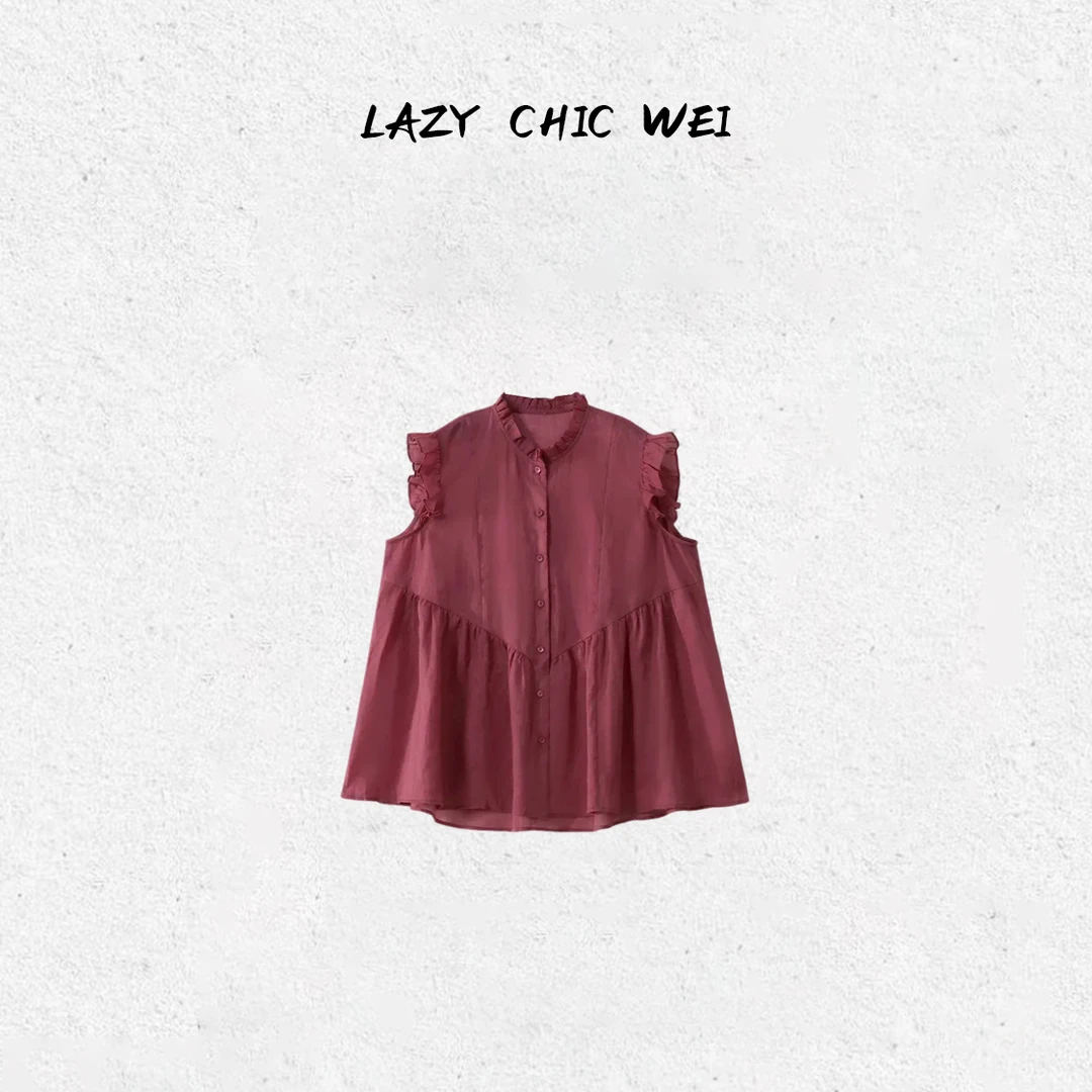 WEI 莱赛尔亚麻冰感花朵领荷叶下摆宽松显瘦25SSW1341