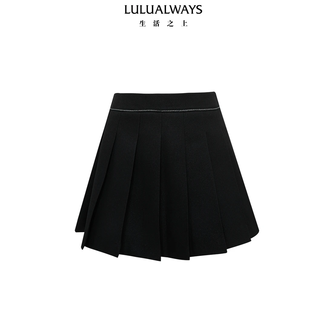 LULUALWAYS我爱露露25春季新款经典简约百搭收腰显瘦百褶半身裙女