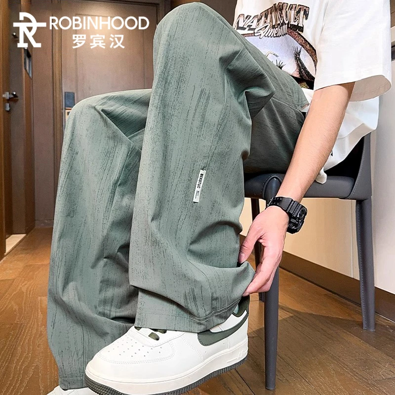 罗宾汉美式扎染垂坠感阔腿长裤男宽松直筒运动男士休闲裤夏季薄款