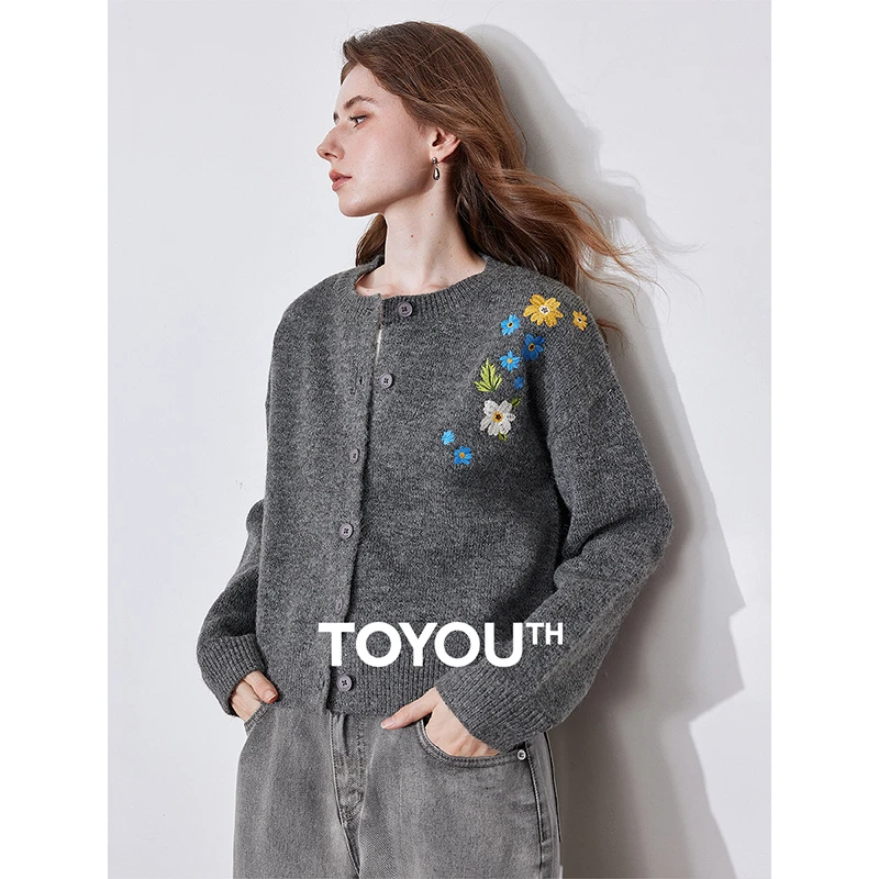 【重百粉丝】初语毛衣开衫花朵绣花保暖针织衫小外套8513017