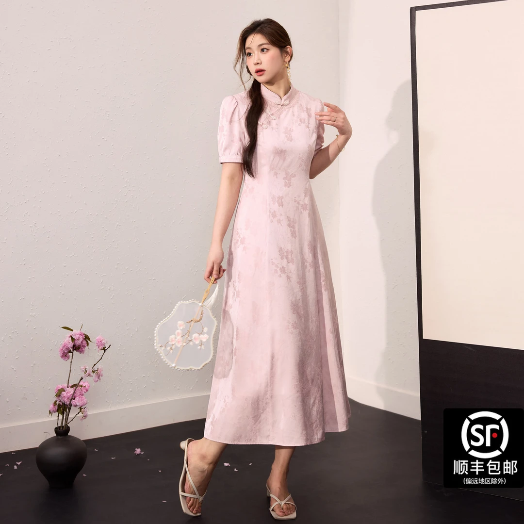 蓝语大码女装新中式国风改良旗袍夏季新款收腰显瘦凉感绝美连衣裙