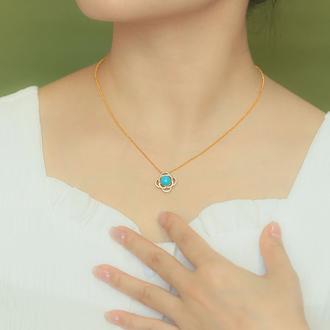 【娇娇专属】安曼博S925 银镀金 绿松石花形吊坠约8mm XZ0513BZ