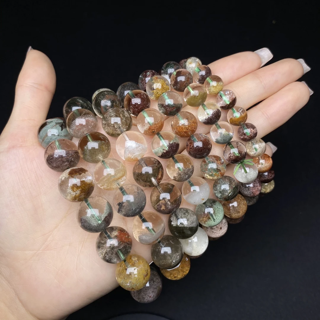 y175 天然四季幽灵水晶手链8-16mm+多样性发一