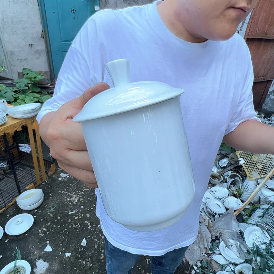 瓷片景德镇陶瓷高温带盖办公杯2个