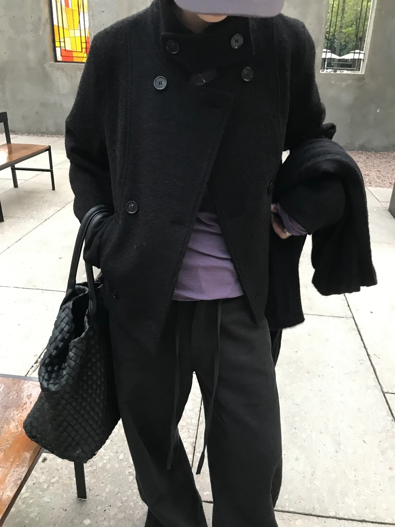 JYZ SEASON.毛呢短款短外套呢子立领纯色拉链女秋冬宽松韩版百搭