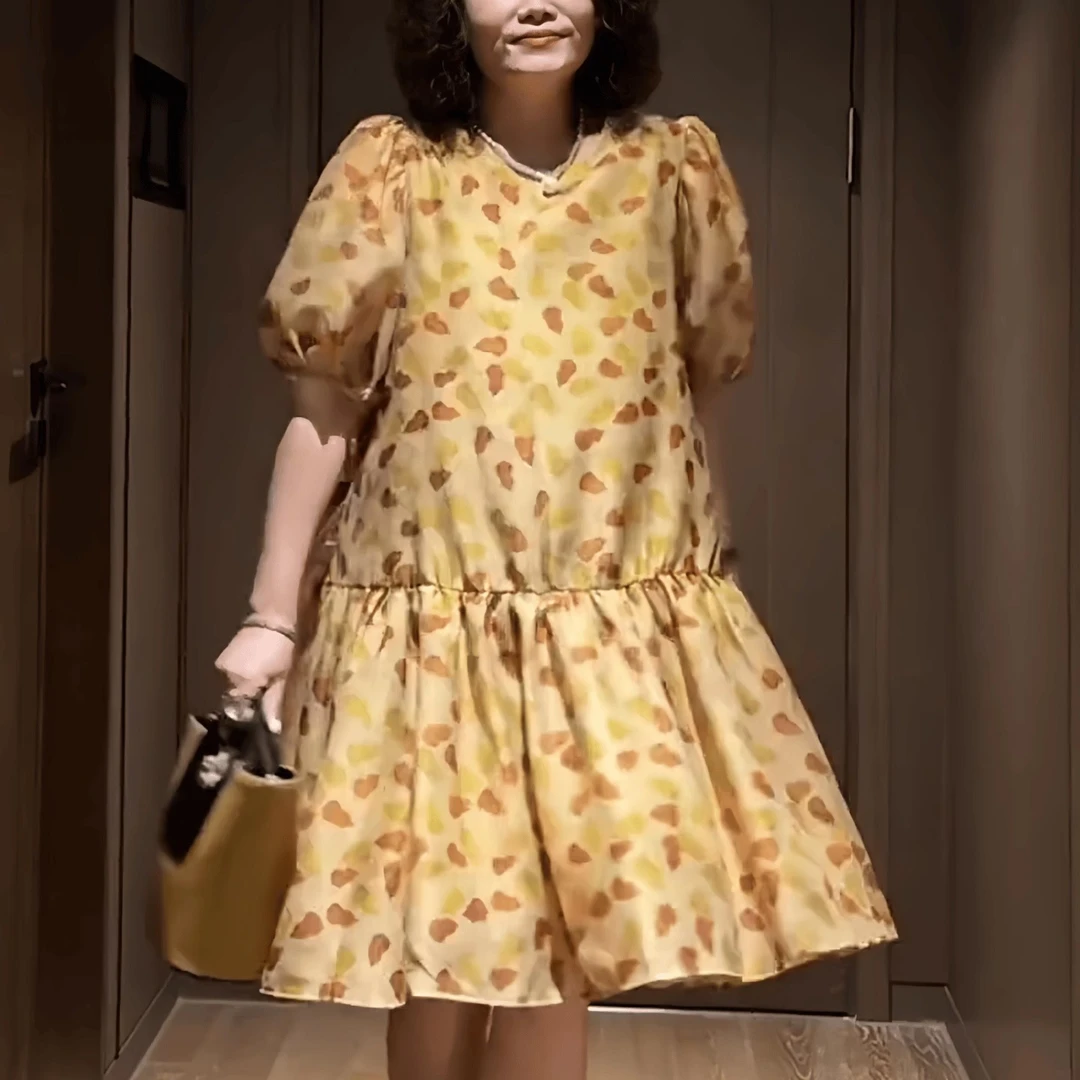 【葫芦花】复古风气质高级感碎花短袖连衣裙女夏季显瘦中长裙子