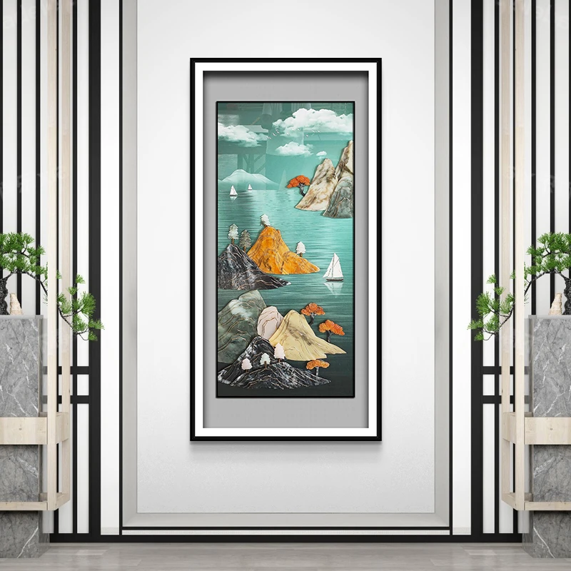 九头鸟手工玉雕画《云山雾海》80x160