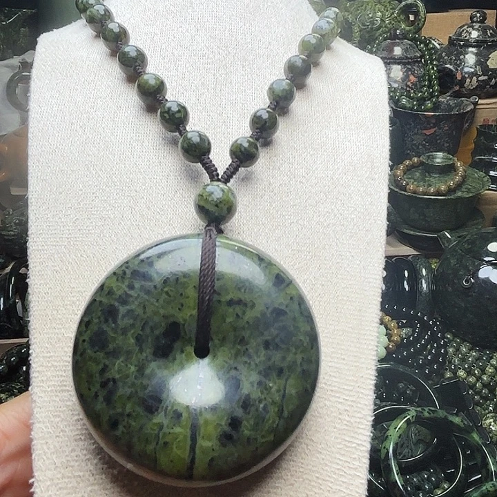 蛇纹石玉未镶嵌珠宝半成品藏玉药王石福利款网格大平安扣