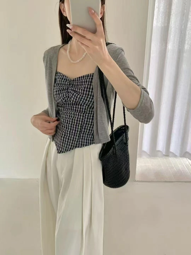 【YANZIJIA】个性吊带背心+针织开衫防晒两件套（以直播间实物为准）