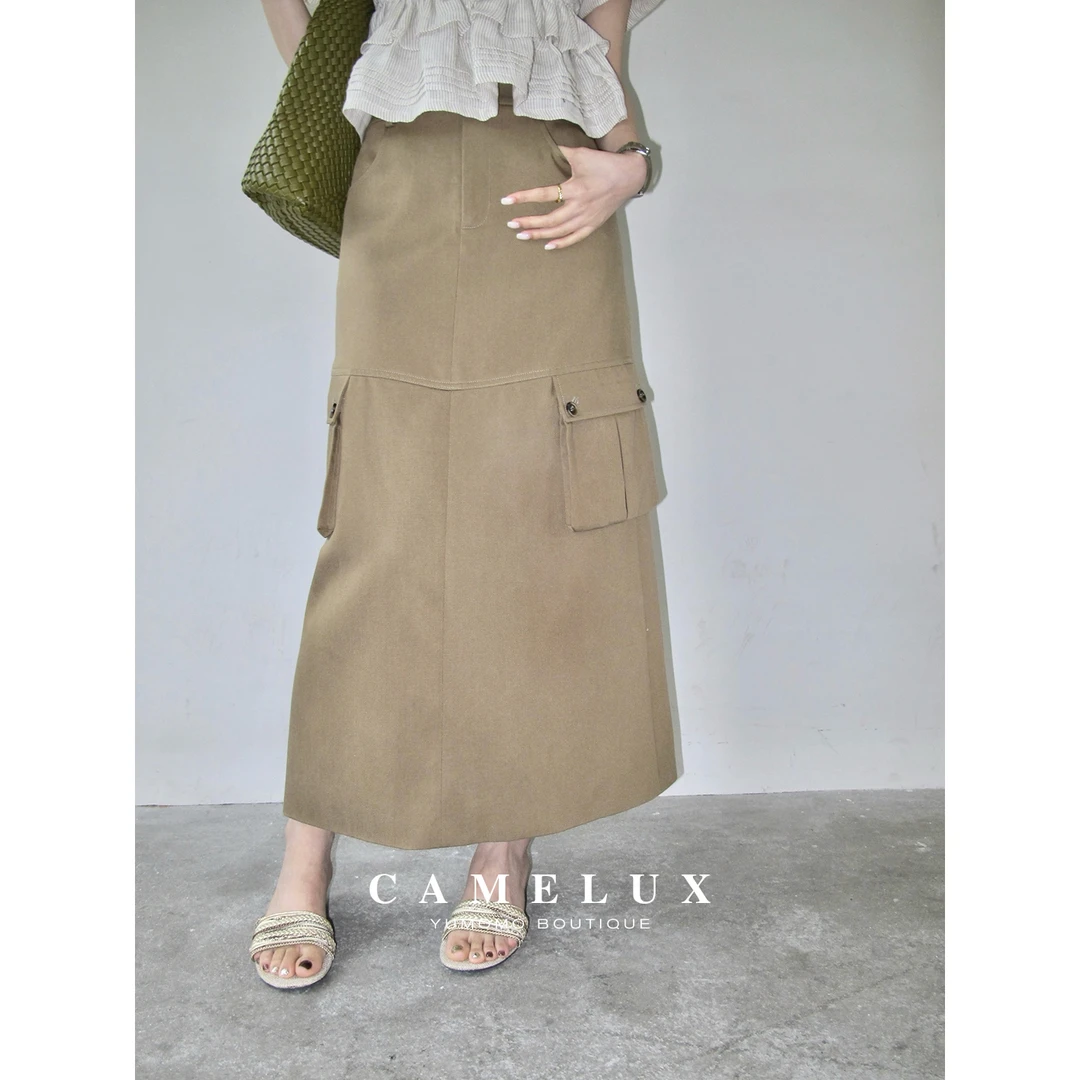 美式复古工装口袋半身裙QQA3001